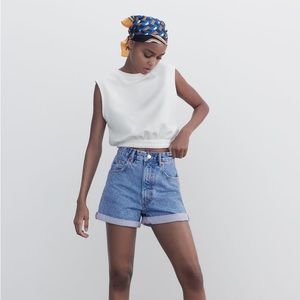 Zara High Rise Mom Fit Denim Short